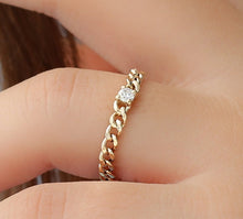 Load image into Gallery viewer, 14k Gold Cuban Chain Ring with Diamond Prong Setting