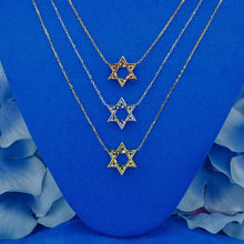 Load image into Gallery viewer, Natural Diamond Baguette and Round Open Star of David Necklace