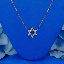 Load image into Gallery viewer, Natural Diamond Baguette and Round Open Star of David Necklace