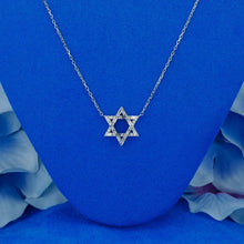 Load image into Gallery viewer, Natural Diamond Baguette and Round Open Star of David Necklace