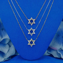 Load image into Gallery viewer, Natural Diamond Baguette and Round Open Star of David Necklace