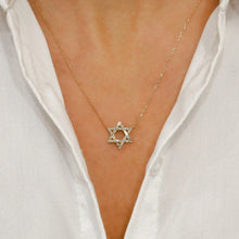 Load image into Gallery viewer, Natural Diamond Baguette and Round Open Star of David Necklace