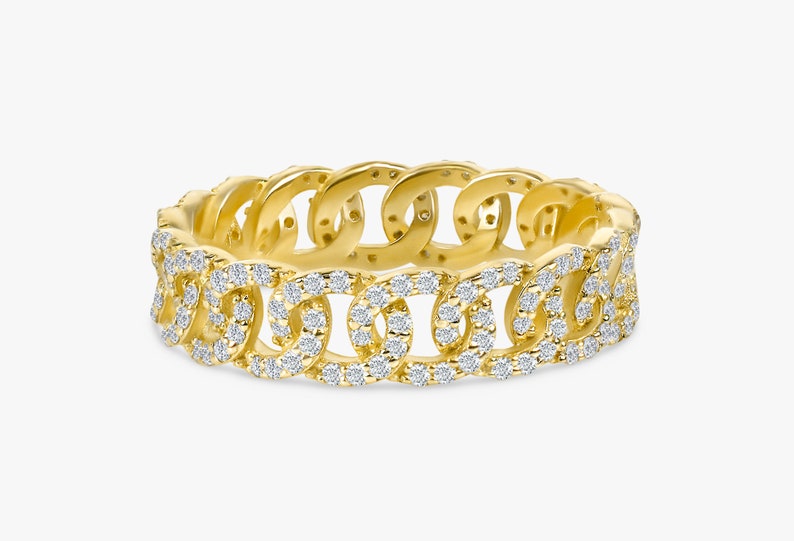 14k Solid Gold Diamond Cuban Link Statement Ring