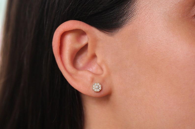 14k Gold Floral Diamond Studs