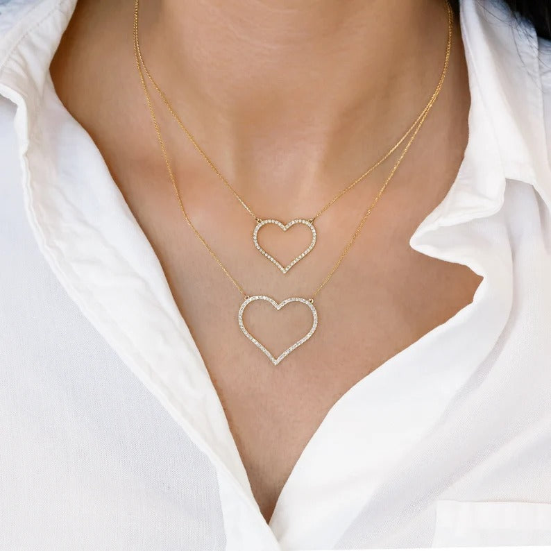 High Quality Diamond Classic Open Heart Necklace