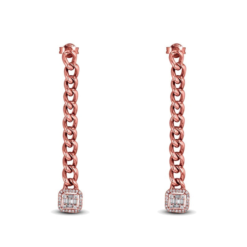 Genuine Diamond Cuban Link Chain Hanging Drop Dangling Earrings