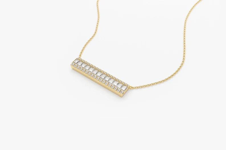 Horizontal Bar Baguette Diamond Necklace