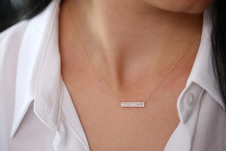 Horizontal Bar Baguette Diamond Necklace