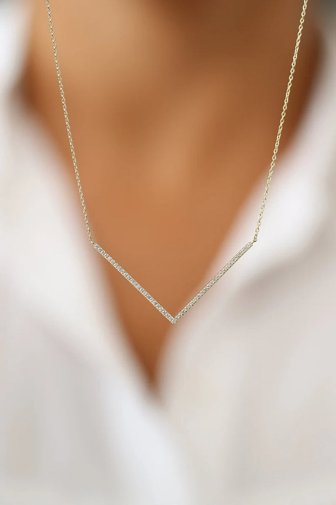 V Shaped Necklace Gold Diamond Chevron Necklace