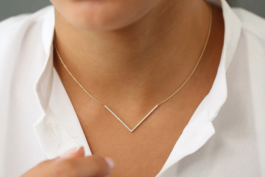 V Shaped Necklace Gold Diamond Chevron Necklace