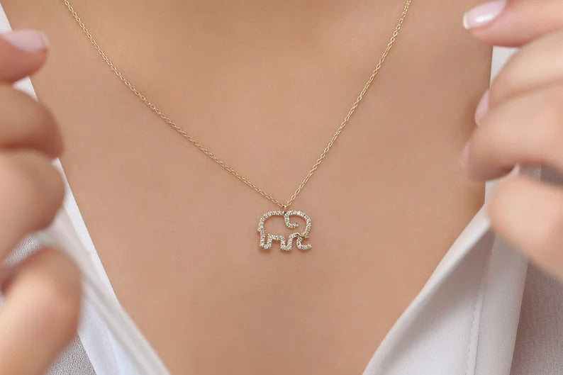 Diamond Elephant Charm Necklace