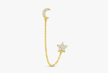 Load image into Gallery viewer, 14k Gold White Diamond Moon and Star Earrings