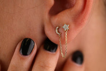 Load image into Gallery viewer, 14k Gold White Diamond Moon and Star Earrings